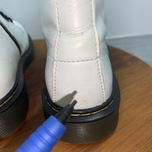 Dr Doc Martens 1460J Ladies 5 Mens 4 Combat Boots White Leather Lace Up Side Zip - Picture 11 of 13